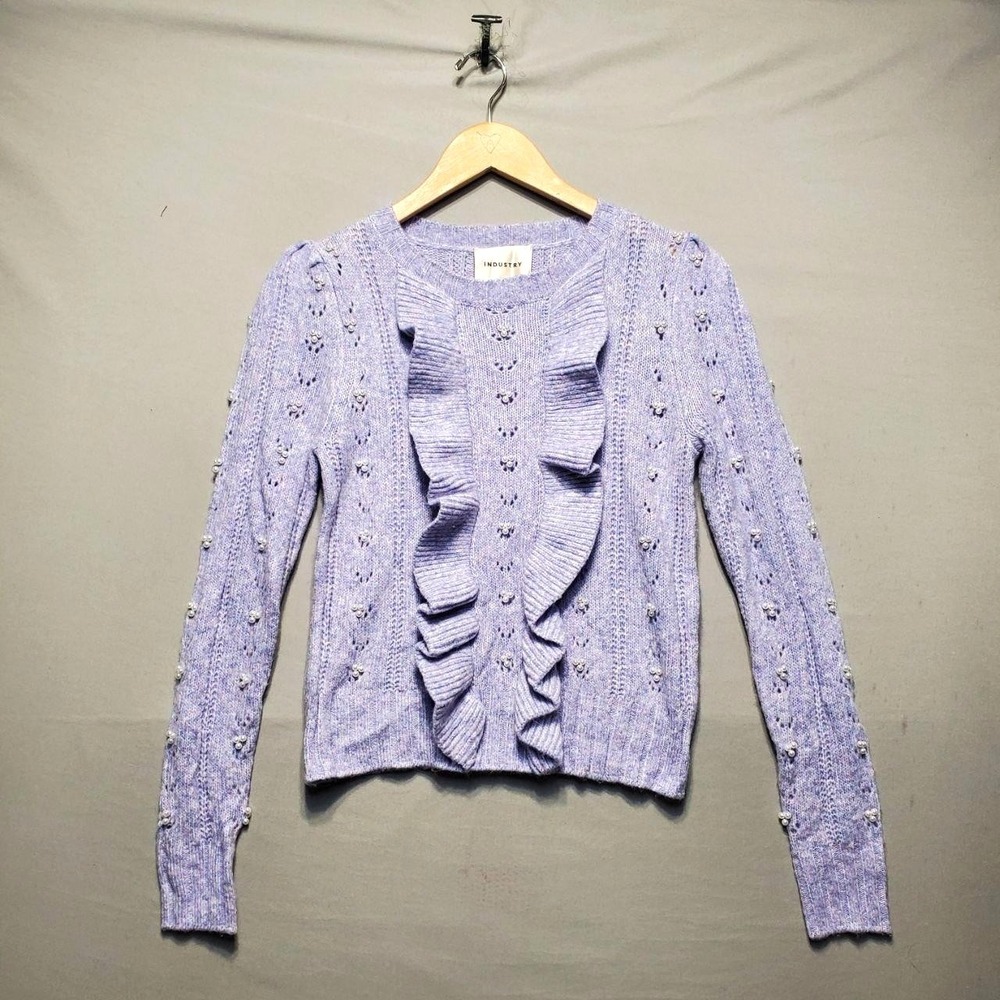 Industry Lavender Pearl Embellished Ruffle Sweater Womens Small Cottagecore Twee